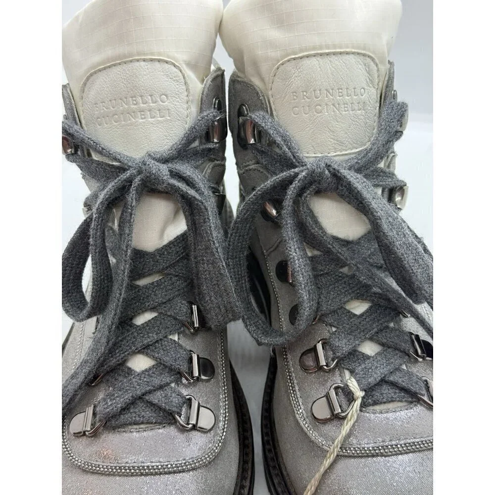NWT Brunello Cucinelli Kids Color Block Ankle Length Lace Up Leather Boots Sz 2